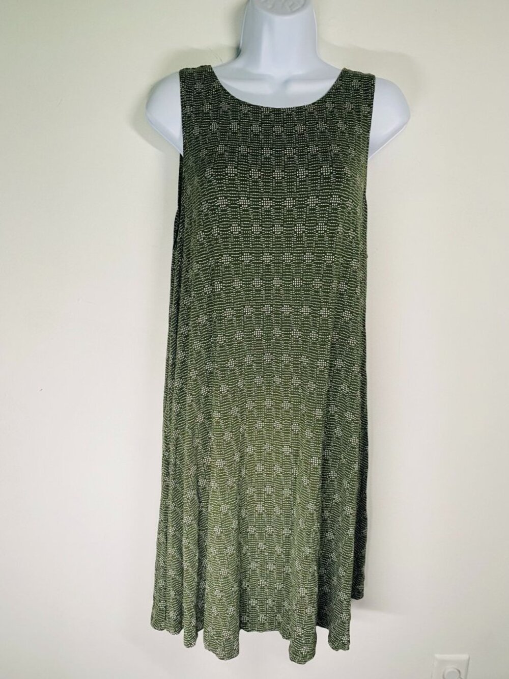 Sleeveless Green Textured Patterned A-Line Dress Womens XL 95% Rayon 5% Spandex